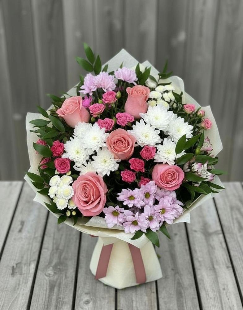 Букет цветов из: Альстромерии, Гвоздики, Розы и Хризантемы в Козловке Воронежской области