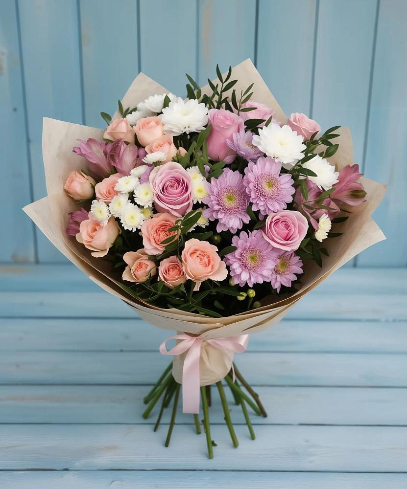 Букет цветов из: Хризантемы, Розы и Альстромерии в Козловке Воронежской области