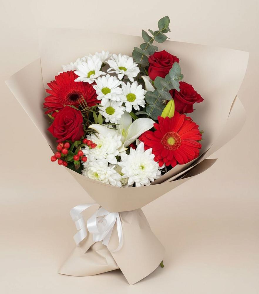 Букет цветов из: Розы, Хризантемы, Герберы и Лилии в Козловке Воронежской области