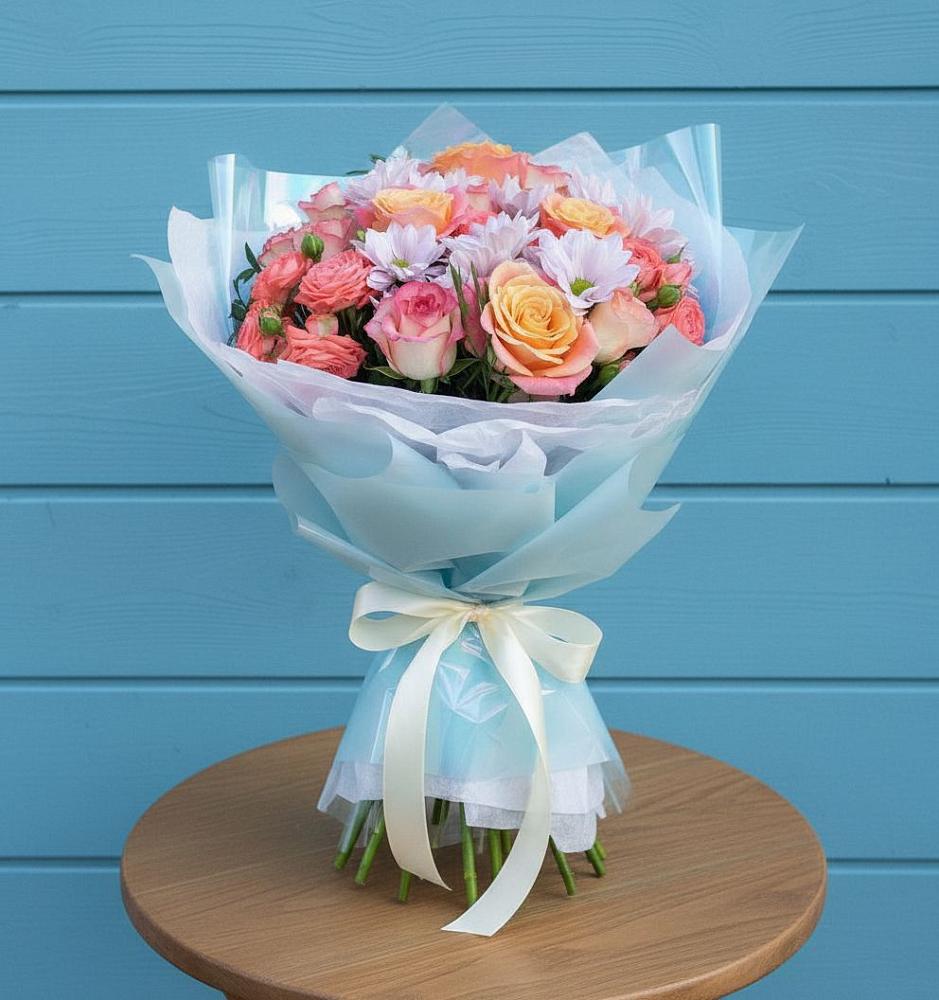 Букет цветов из: Хризантемы и Розы в Козловке Воронежской области