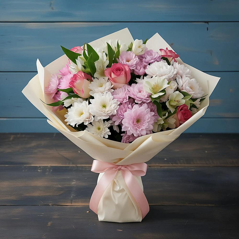 Букет цветов из: Хризантемы, Альстромерии и Розы в Козловке Воронежской области